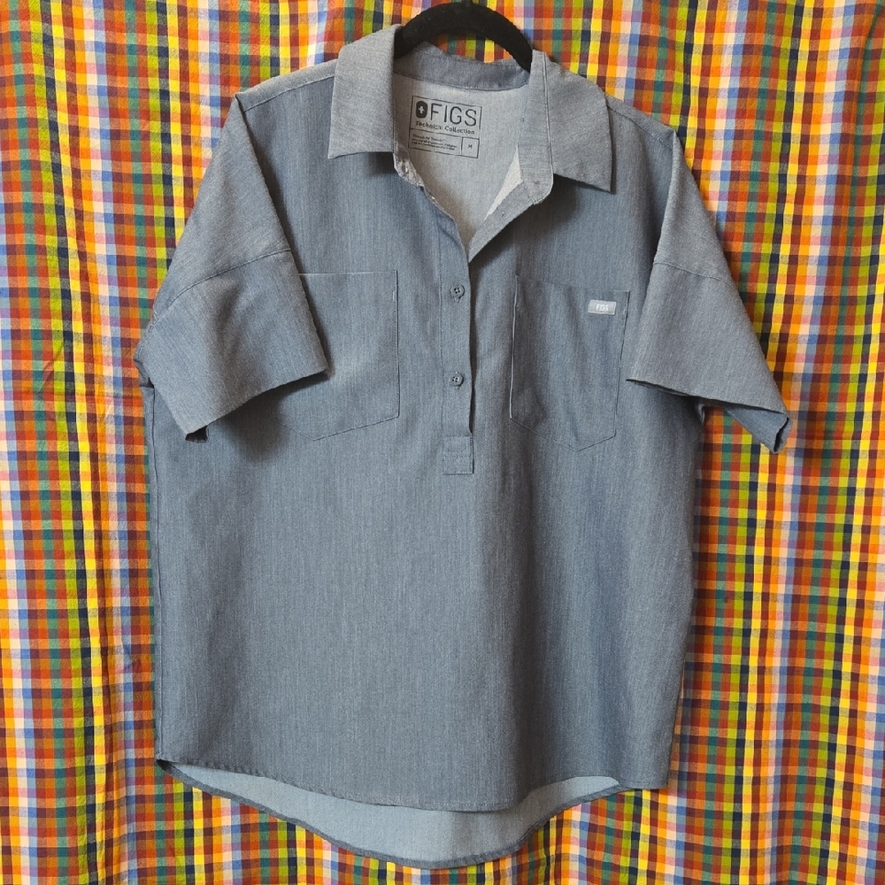 Figs Womens Collared Polo Scrub Top Graphite, Sz M